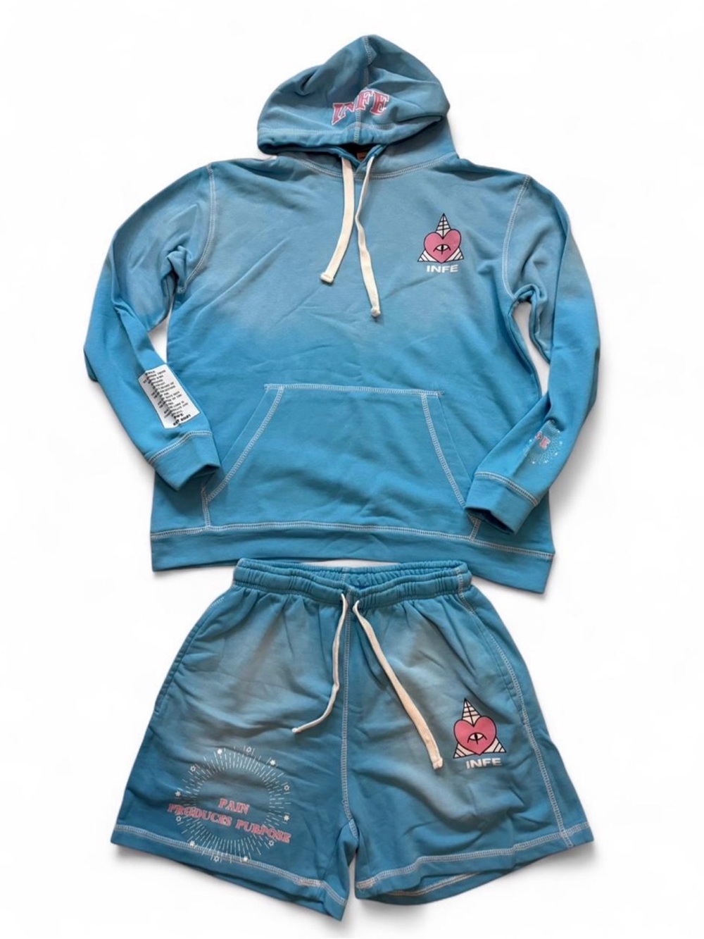 INFE Faded Blue Hoodie & Shorts Set Brand New With Tag